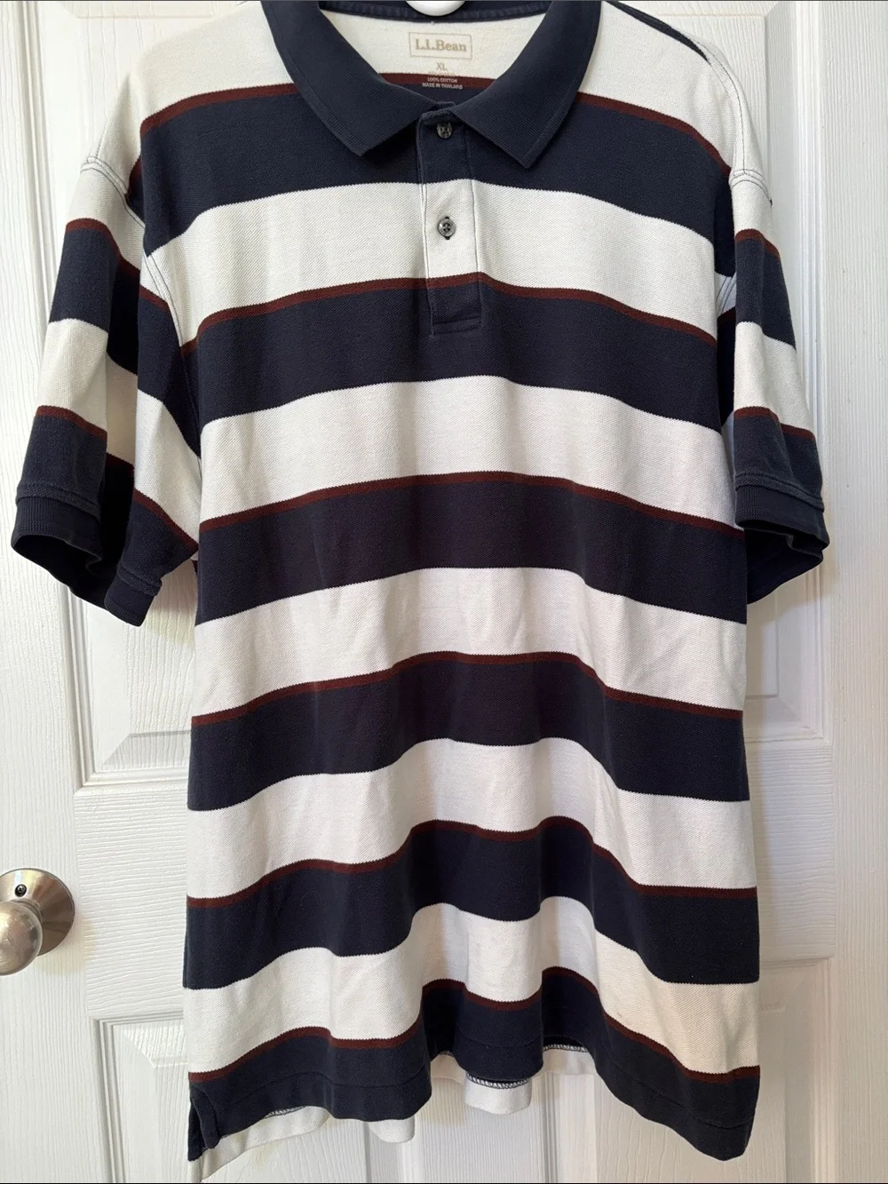 L.L. Bean Men’s Navy, White & Brown Striped Polo XL